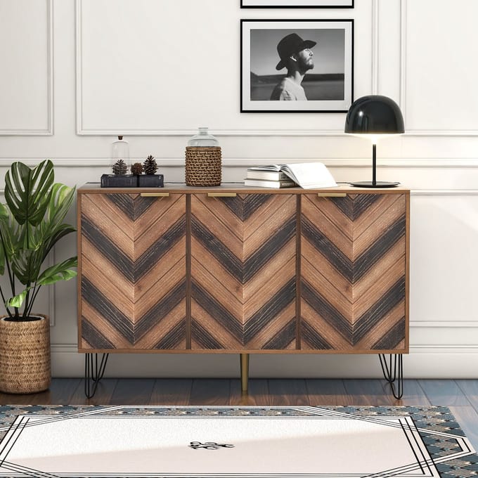 Dressoir met drie deuren, Industrieel - Hout/metaal - Bruin/zwart - 120x38x76,5cm