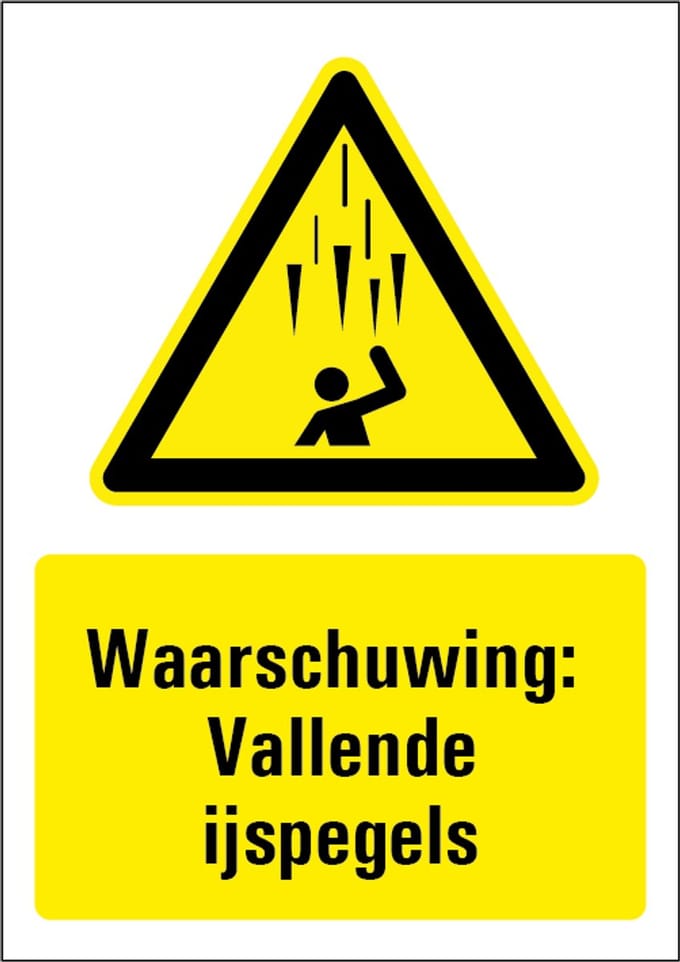 Waarschuwing vallende ijspegels sticker met tekst 210 x 297 mm