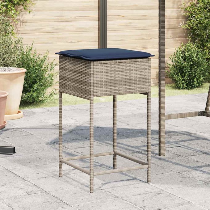 vidaXL - Tuinbarkrukken - met - kussens - 2 - stuks - grijs - polyrotan