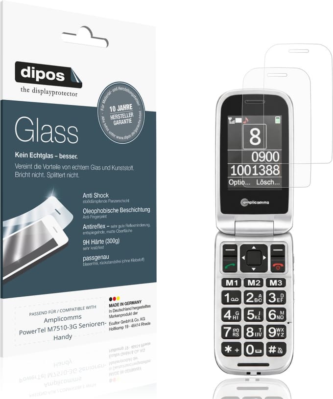 dipos – 2x Matte Pantserfolie geschikt voor Amplicomms PowerTel M7510-3G Senioren-Handy | 9H Screenprotector