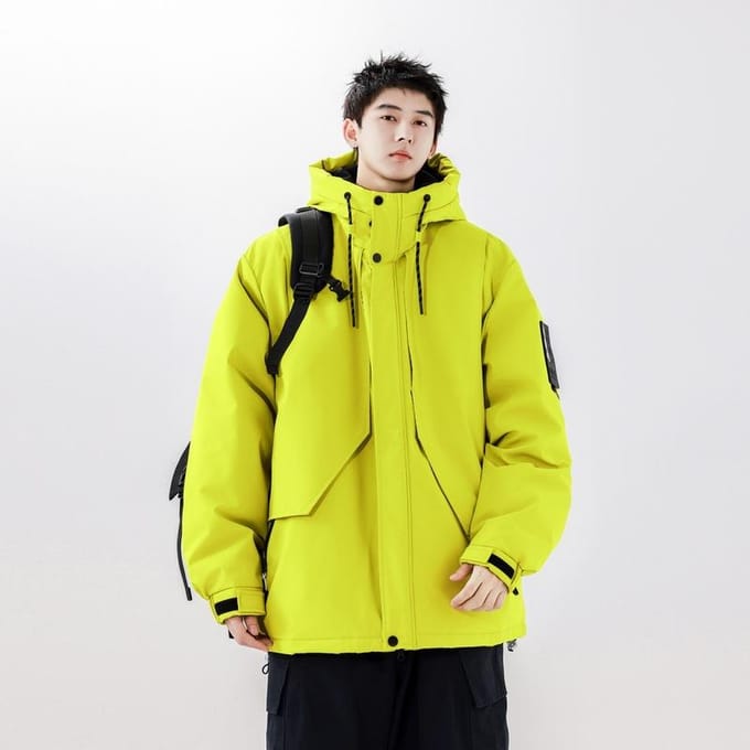 Winter Retro Multi-pocket 90 Eendendons Capuchon Donsjas Heren Trendy Merk Losse Verdikte Jas 3XL yellow
