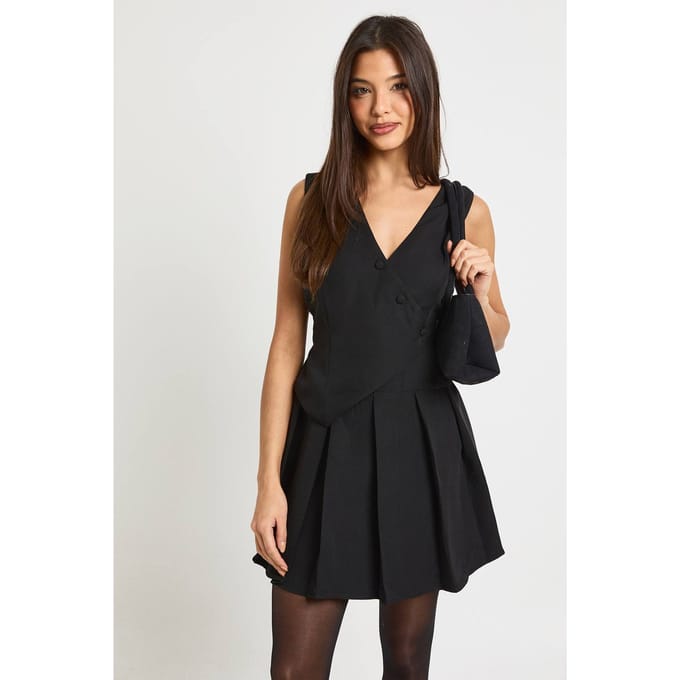 boohoo Dames Gilet Geplisseerde Skort Playsuit | Black | Maat: 8