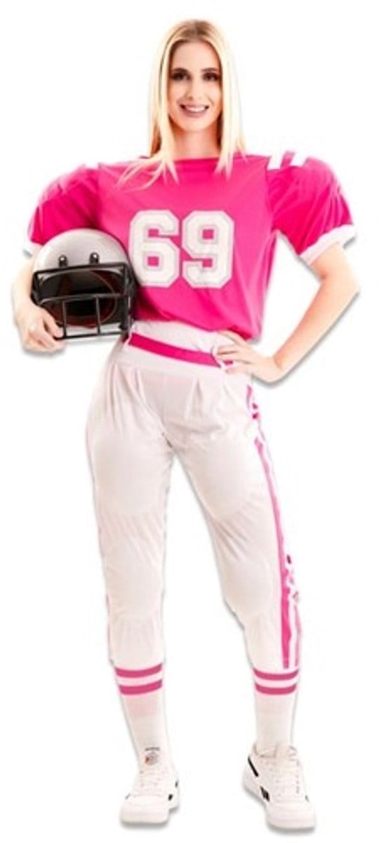 Witbaard Verkleedpak American Football Speelster Roze/wit Mt M/l