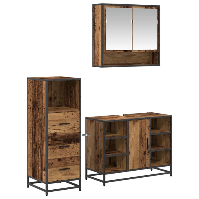 Ensemble de meubles de salle de bain avec tiroirs 3 pièces Panneaux de particules Bois de récupération