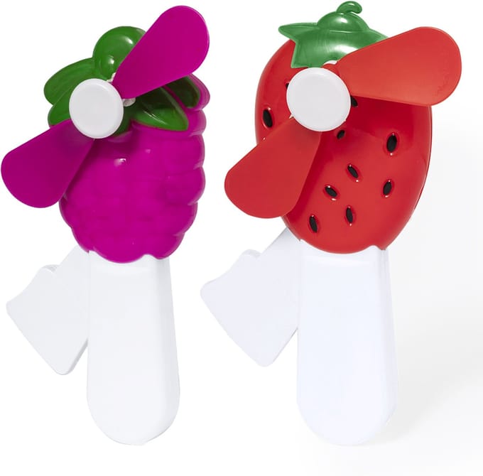 Mini ventilator/handventilator - 2x stuks - druif/aardbei - verkoeling - festival/zomer