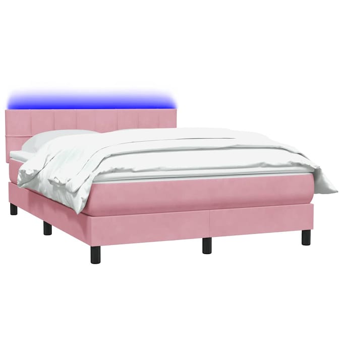 vidaXL - Boxspring - met - matras - en - LED - fluweel - roze - 160x220 - cm