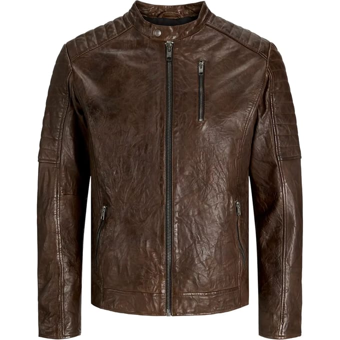 Jack & Jones - Heren Jas zomer Richard Leather Jacket - Bruin - Maat M