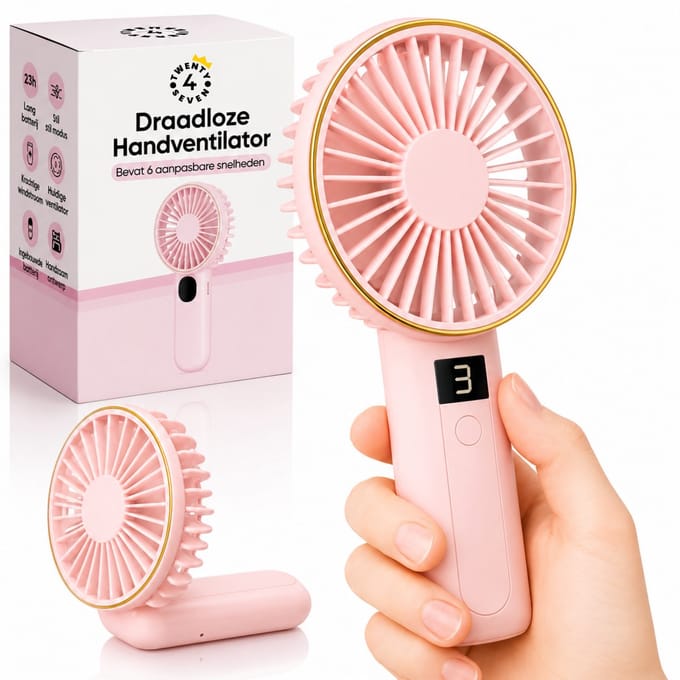 Twenty4seven® Handventilator Pro Roze - Draagbare Ventilator Oplaadbaar - Mini Tafelventilator Draadloos - Waaier & Handwaaier - 6 Standen