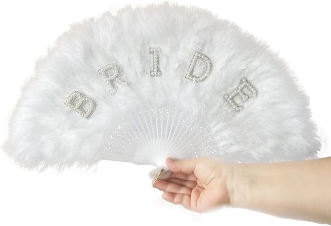 Bruidsveren waaier - Bruidsaccessoire - Bruiloft decoratie - Met strass en parels - 28 x 48 cm - Wit