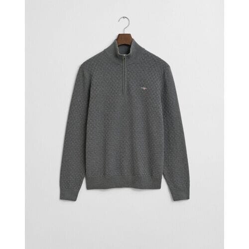 Gant Trui Micro Texture Half Zip Dark Grey Melange / male