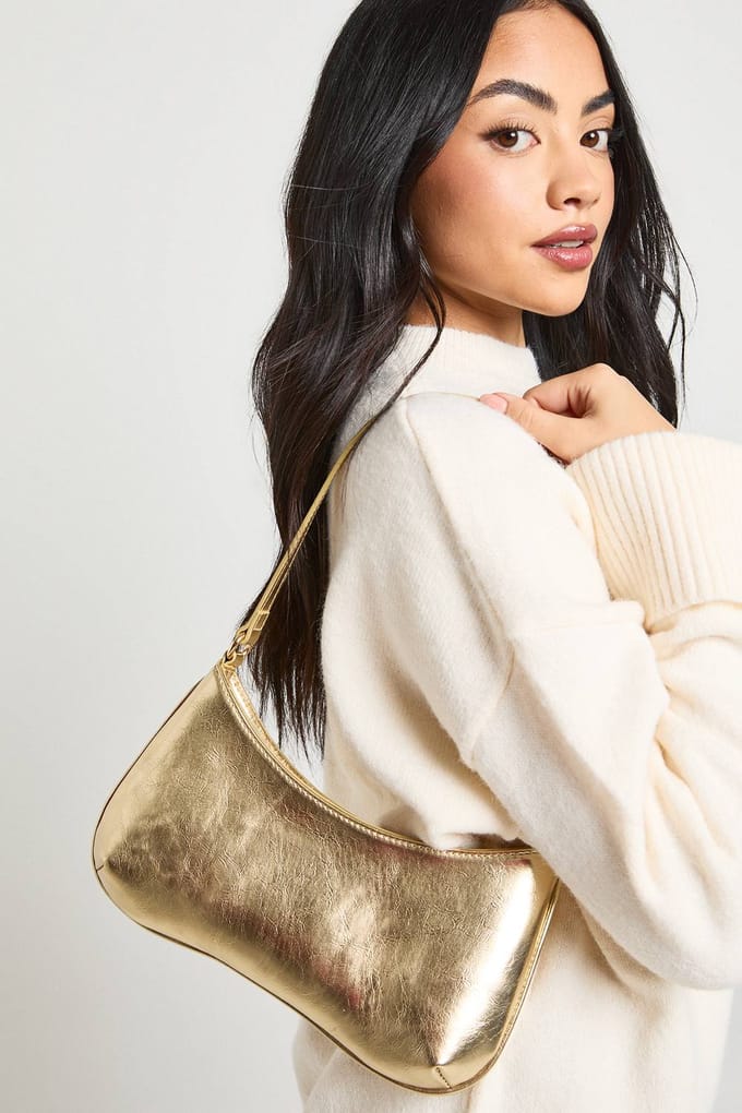 boohoo Dames Metallic Basic Schoudertas | Goud