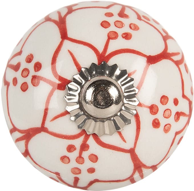 Clayre & Eef Deurknop Ø 4x4 cm Rood Wit Keramiek