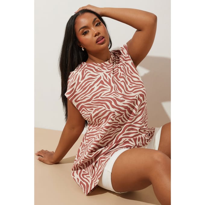 Yours Oversized Top Van Katoenmix Met Zebraprint In Oranje/Wit Size 48