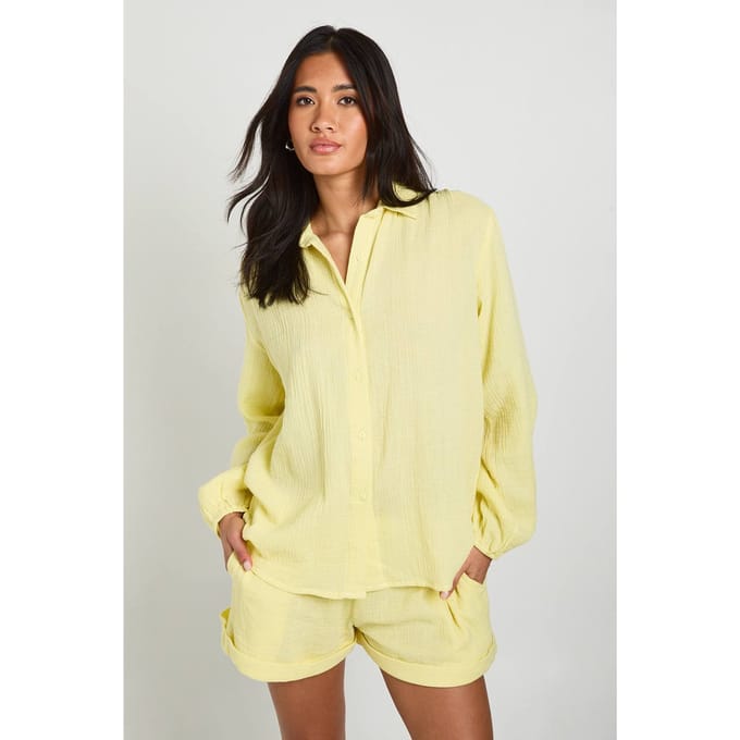 boohoo Dames Kaaslinnen Shirt | Citroen | Maat: 38