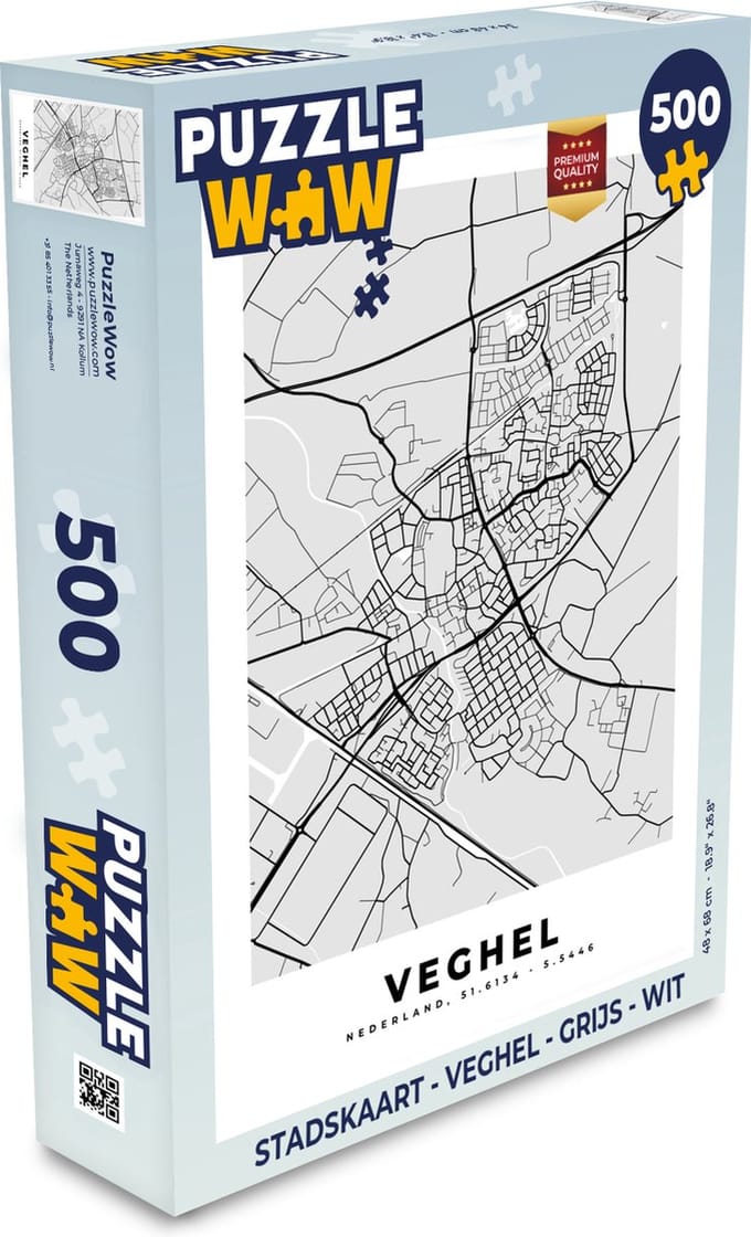 Puzzel Stadskaart - Veghel - Grijs - Wit - Legpuzzel - Puzzel 500 stukjes - Plattegrond