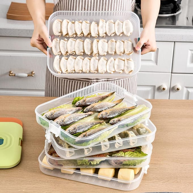 Étagère Alimentaire pour Réfrigérateur Boîte de Rangement pour Raviolis Boîte de Rangement Alimentaire Empilable à 3 Niveaux Plateau Contenant As shown in the figure gray