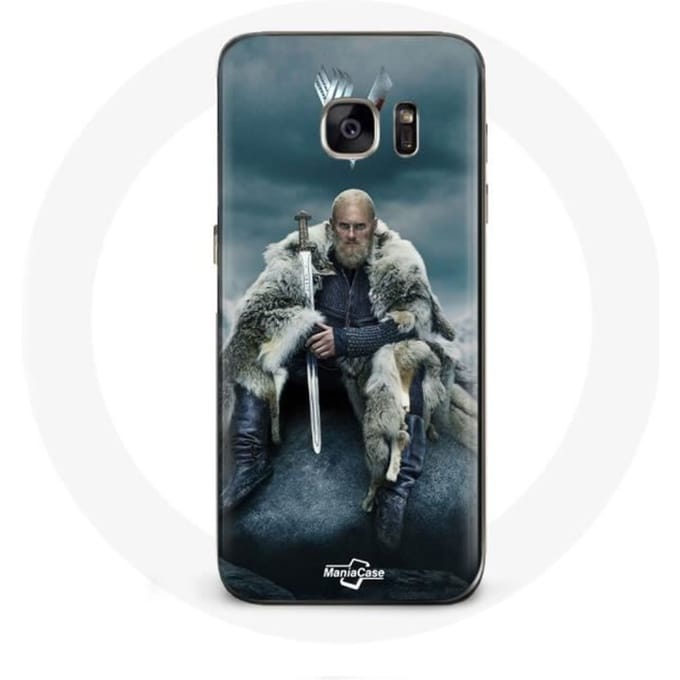 Coque pour Samsung Galaxy S6 Vikings Série Saison 6 Ragnar Lothbrok logo V Epée Gris Fond Brouillard
