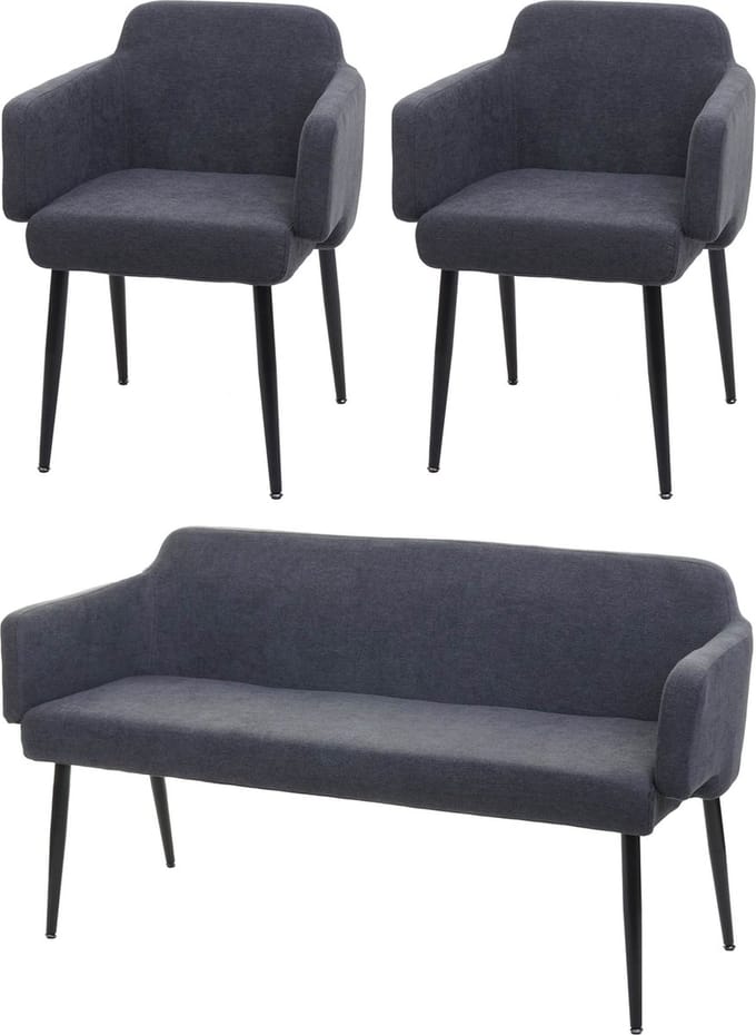 Eetkamerset MCW-L13, set van 2 stoelen + bank Eetkamerset, stof/textiel ~ antraciet