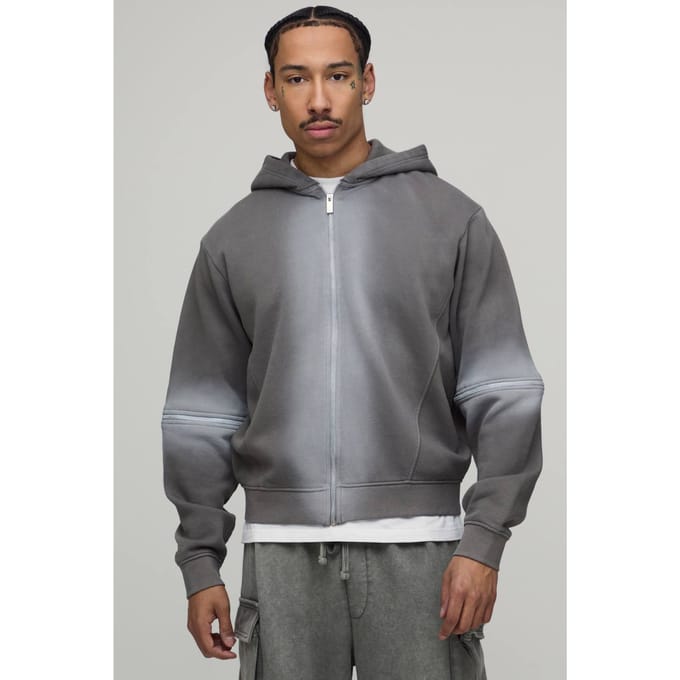 Boxy Hoodie Met Ritssluiting En Spray Wash | Charcoal | Size Medium