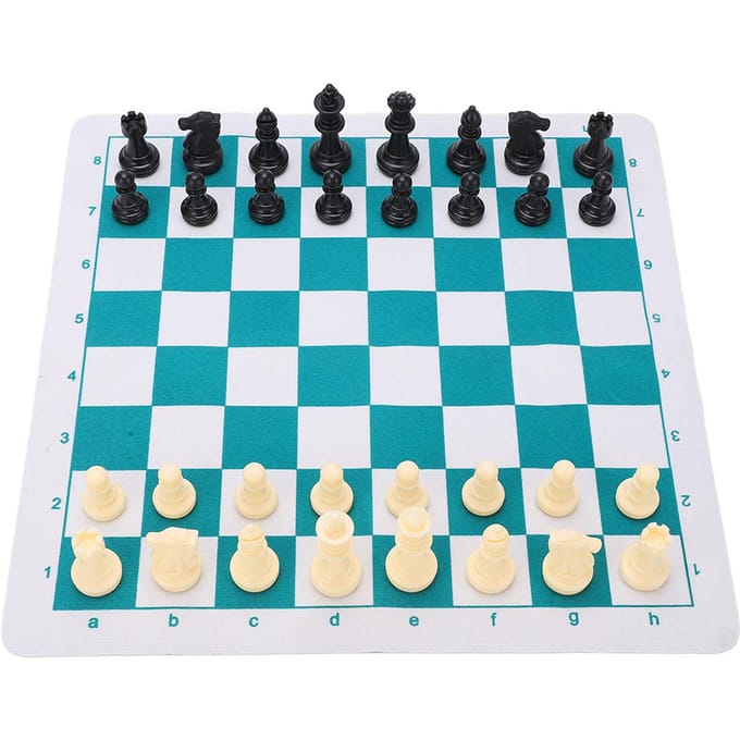 Schaakset Plastic Stukken Mousepad Bordspellen PU Leer Schakbord Reizen Bijeenkomst Kinderspeelgoed blue
