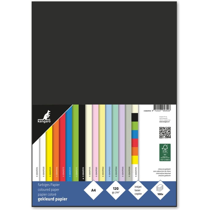 Kangaro papier - A4 - 120 gram FSC - pak 100 vel - zwart