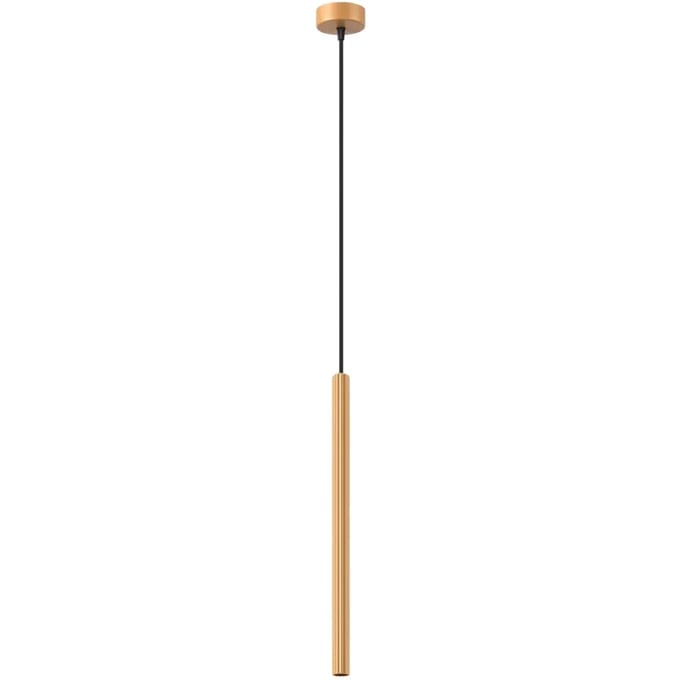 Hanglamp ARCHE 1 met slanke geribbelde buis - Sollux Lighting - IP20 - Goud staal behuizing - 8 x 8 x 120 cm - 1 x G9 LED, exclusief lichtbron - Max. 8 W - Moderne hanglamp voor woonkamer, eetkamer en keuken