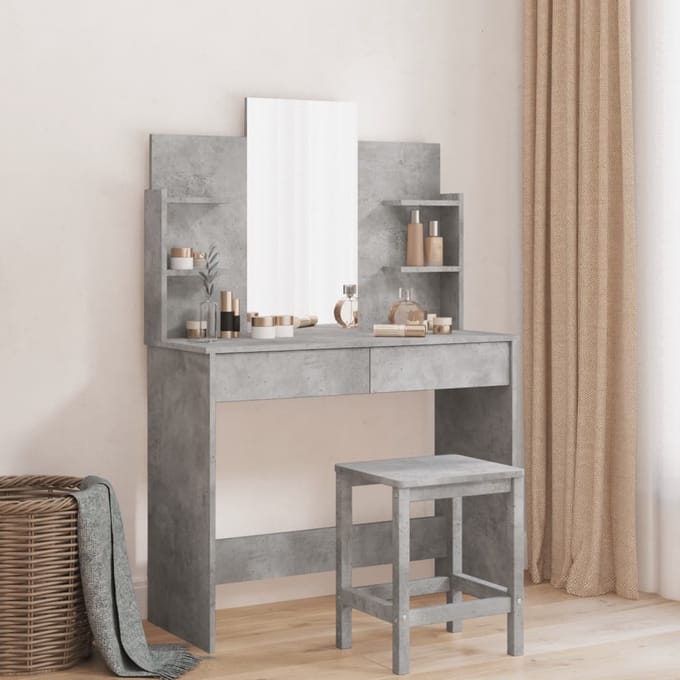 vidaXL - Kaptafel - met - spiegel - 96x39x142 - cm - betongrijs
