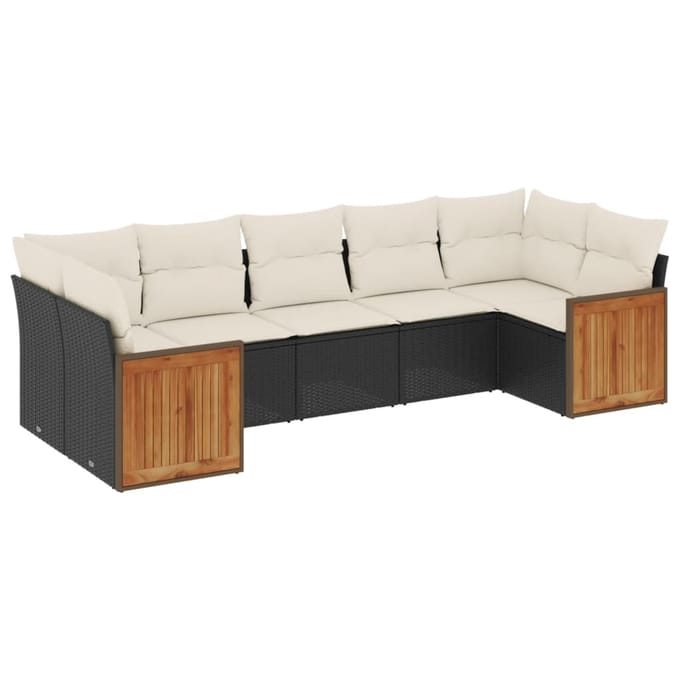 vidaXL - 7-delige - Loungeset - met - kussens - poly - rattan - zwart