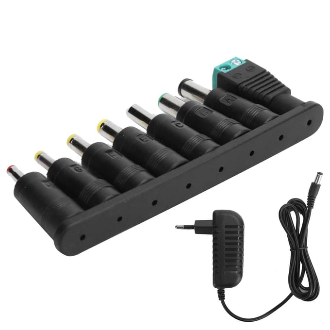 Voedingsadapter 12V 2A LED-strips Schakellader met 8 DC-conversiepluggen 100?240VEU-stekker black