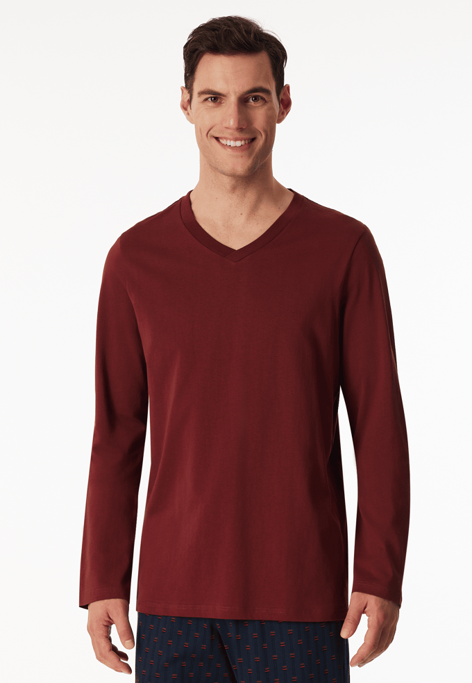 Shirt met lange mouwen en v-hals wijnrood - Mix+ Relax 48