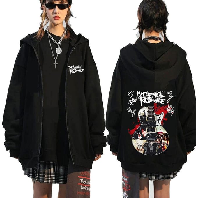 Chemical Romance Mcr Dode Rits Trui Zwart Parade Punk Emo Rock Rits Sweatshirt Mannen M black