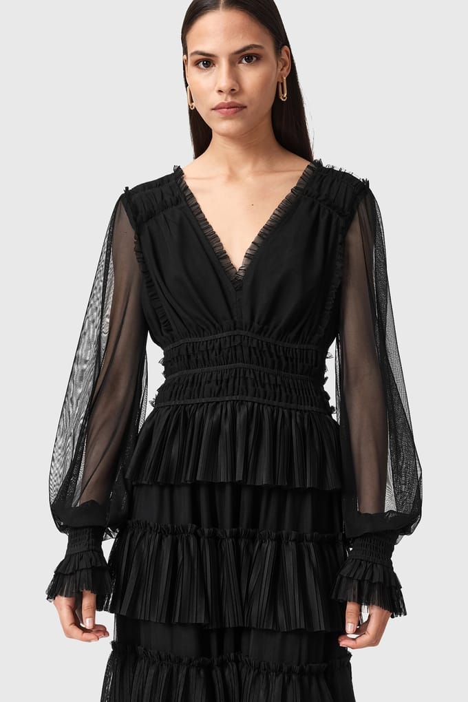AllSaints Xantara Dress Black Maat: 2 | Maxi Jurken Outlet | Dames | Zwart