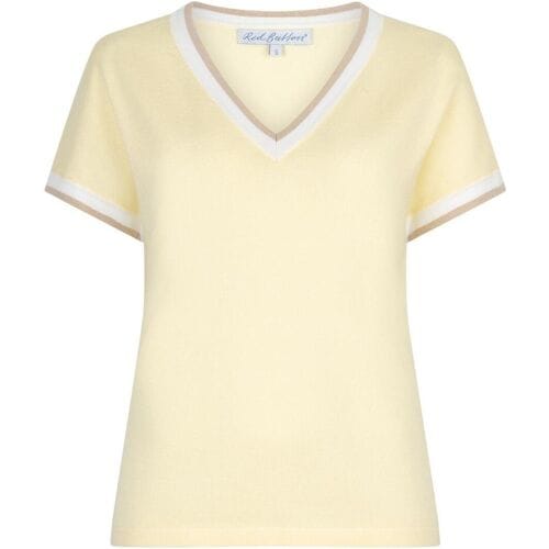 Red Button Jerry v-neck striped rib