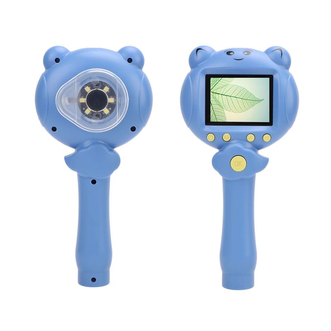 Microscope portable pour enfants 2.5K 48MP Écran portable 2 pouces Zoom 8x Microscope numérique pour éducatif bleu