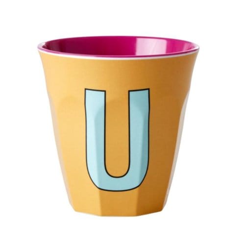 Rice melamine beker medium letter u abrikoos
