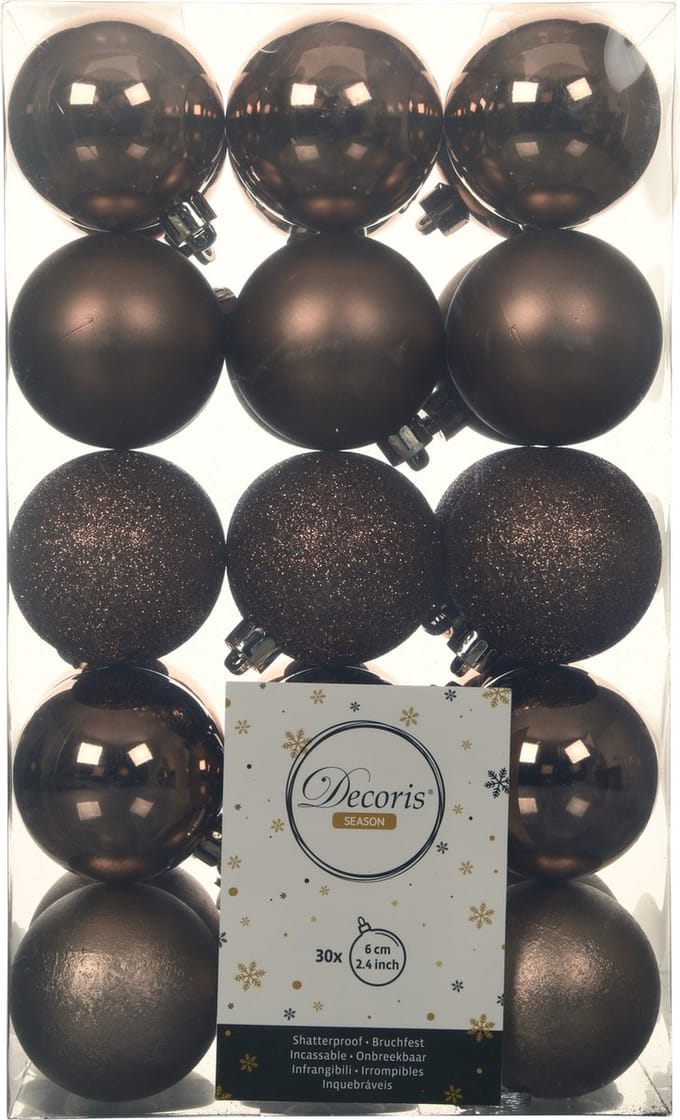 Decoris kerstballen - 30x st - walnoot bruin - D6 cm - kunststof - kerstversiering