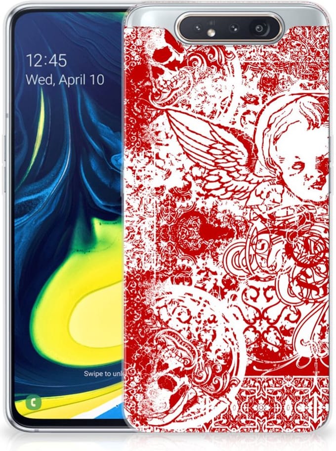 Silicone Back Case Samsung Galaxy A80 Angel Skull Rood