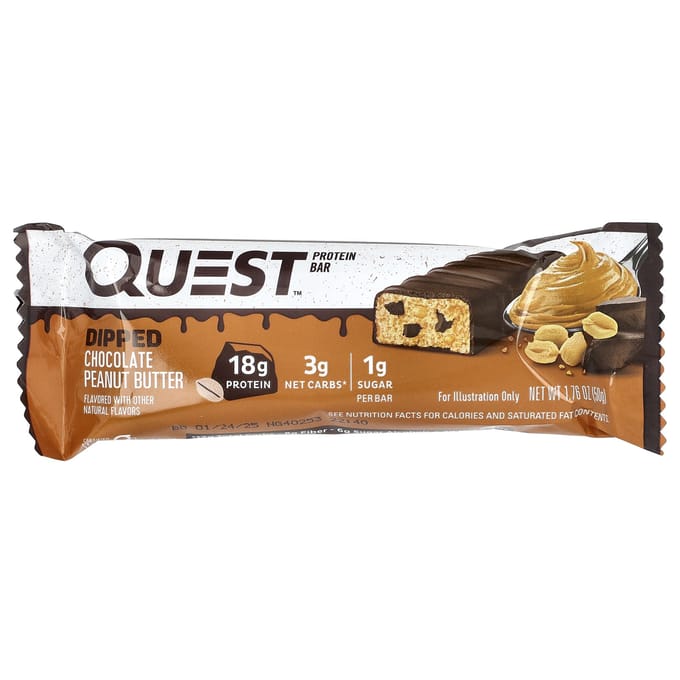 Quest Nutrition, Barres protéinées, Beurre de cacahuète chocolat noir, 4 barres, 1,76 oz (50 grammes) Chaque