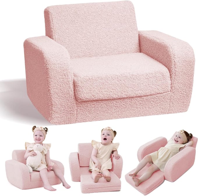QORA® Kindersofa - Zitzak - Kinderstoel - Roze - 91cm x 25cm x 52cm