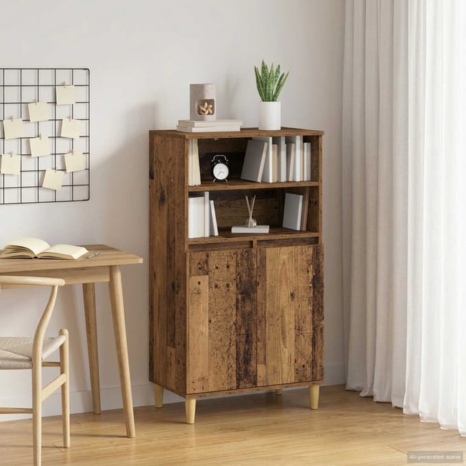 vidaXL - Highboard - Oud - hout - 60 - x - 36 - x - 110 - cm - Bewerkt - hout