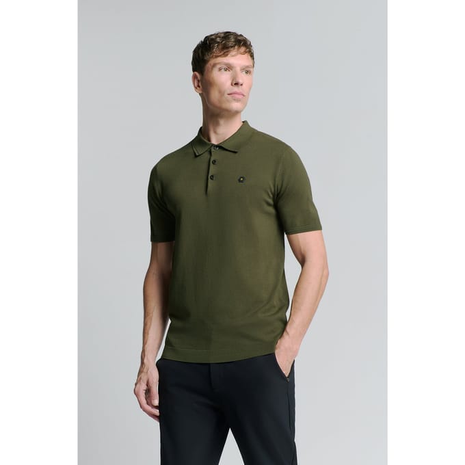 No Excess Pullover Short Sleeve Polo Button Solid Dark Moss Größe: XXL | Poloshirts Outlet | Herren
