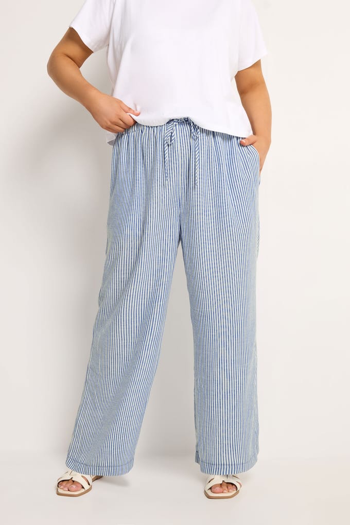 Yours Blauwe Gestreepte Broek Met Trekkoord Size 42