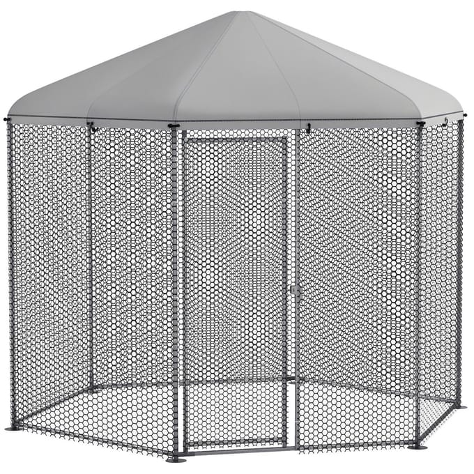 PawHut-Kippenhok-280x245x246cm-Staal-Zilver