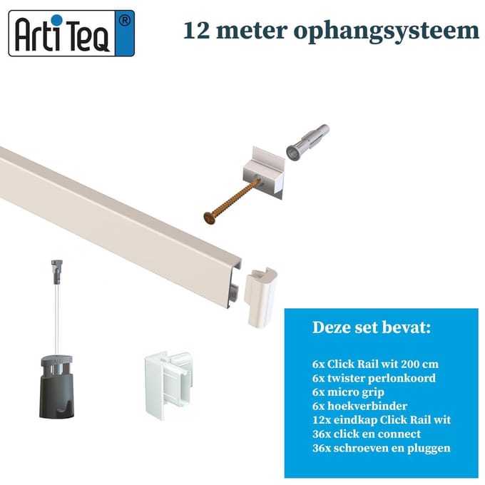 Artiteq - Ophangrail Schilderij - Aluminium - Wit - 12 meter
