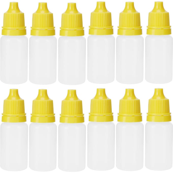 50 Stuks 5ml Lege Druppelflesjes Knijpbaar Oogvloeistofflesje Container met Deksels PluggenRood geel