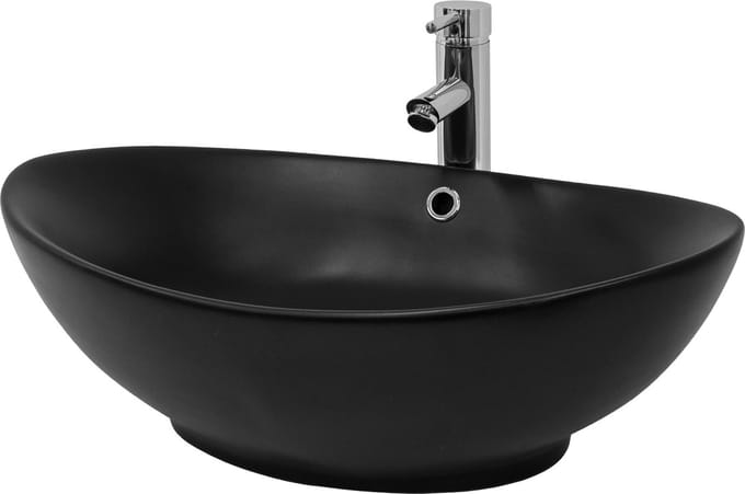 Ovale wastafel met overloop 59x38x19 cm zwart keramiek LuxeBath