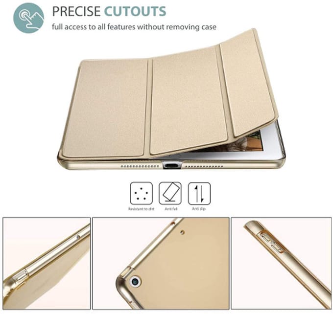 Slim Smart Case Hoes voor iPad Pro 12.9 (2015/2017) – Kunstleer – Tri-Fold Stand – Sleep/Wake Goud