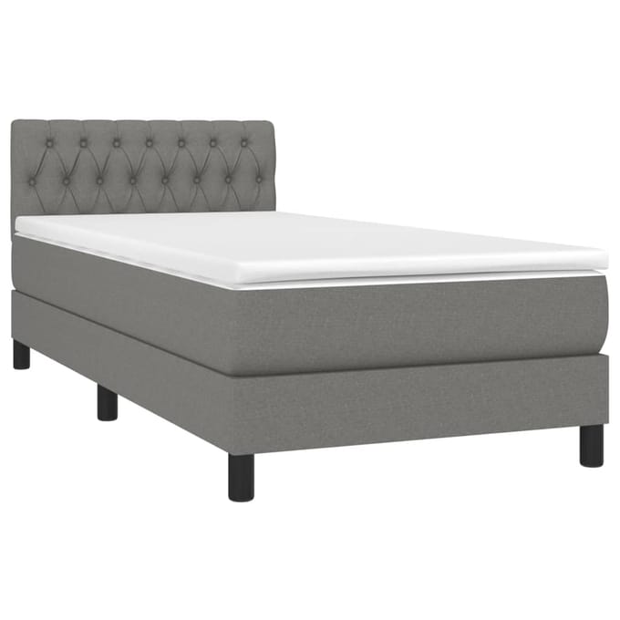 vidaXL - Boxspring - met - matras - en - LED - stof - donkergrijs - 90x200 - cm