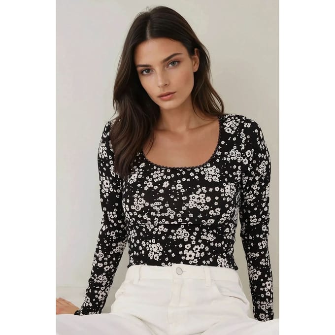 Gedrukt Slim Fit Crew Neck Top