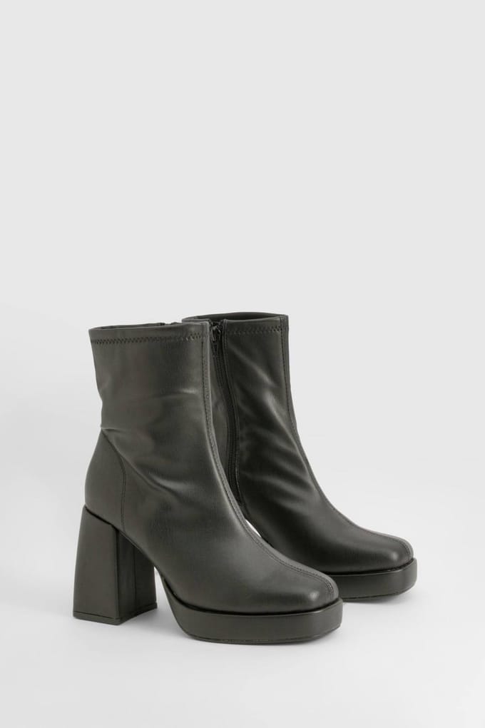 boohoo Dames Block Heel Platform Sock Boots | Black | Maat: 3
